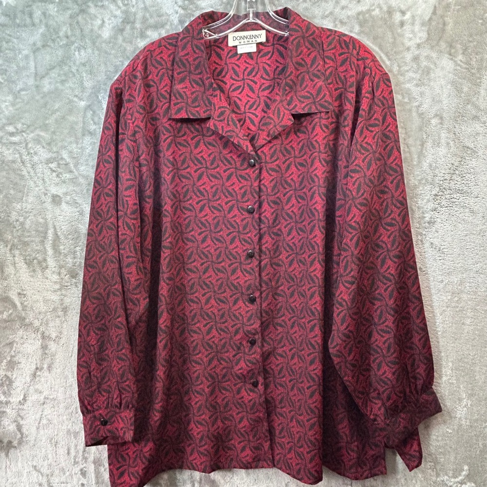 Donnkenny Woman Red Black Abstract Floral Button Up Blouse Plus‎ Size 3X 115400R